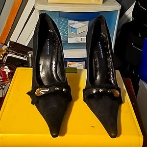 New Suede w/Fur Designer Shoes by Dangerous, Sz 8, Black, Pointy Toe, 3"